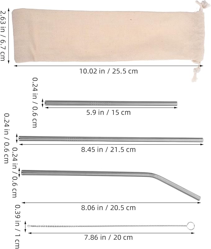 Tofficu Reusable Stainless Steel Straw Set with Cleaning Brush, 15pcs Metal Beverage Straws for Smoothies, Juice, Coffee, Eco-friendly Drinkware Kit for Home and Travel