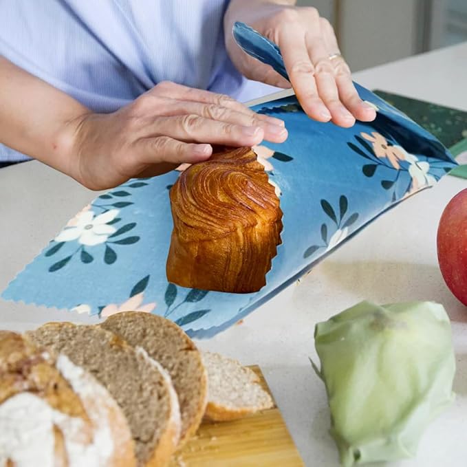 9 Pack Beeswax Wraps for Food, Reusable Organic Cotton Food Storage Covers for Bread, Cheese, Fruit, and Vegetables, Plastic Free Kitchen Supplies, 3 Sizes