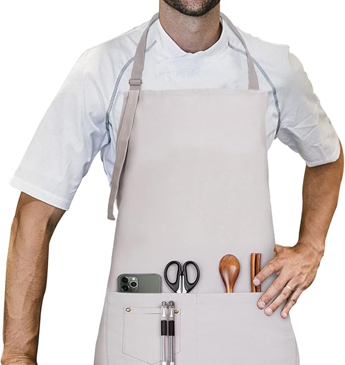 LessMo Bib Apron, Canvas Cotton Cooking Aprons 100% Cotton