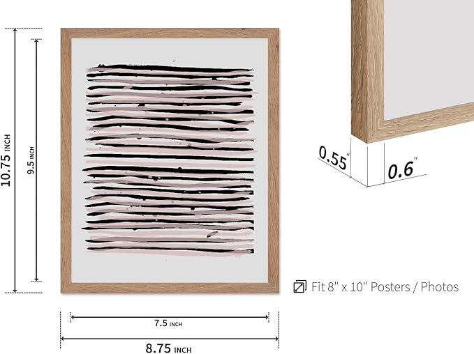 Monem Art Black and Blush Abstract Line Painting Print - Minimalist Scandinavian Art Poster - Wall Decor for Living Room, Bedroom or Office - 8x10 Beige Framed Wall Art by Mareike Bohmer