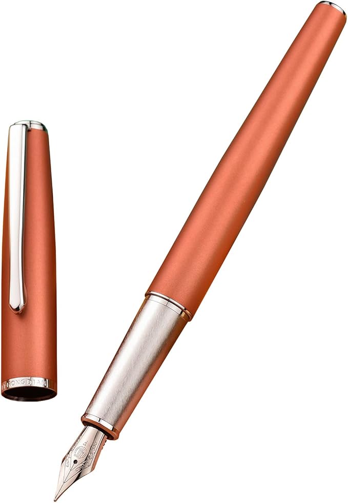 Hongdian 920 Orange Metal Fountain Pen, Iridium Extra Fine Nib Classic Pen, Includes Refillable Converter and Pen Pouch