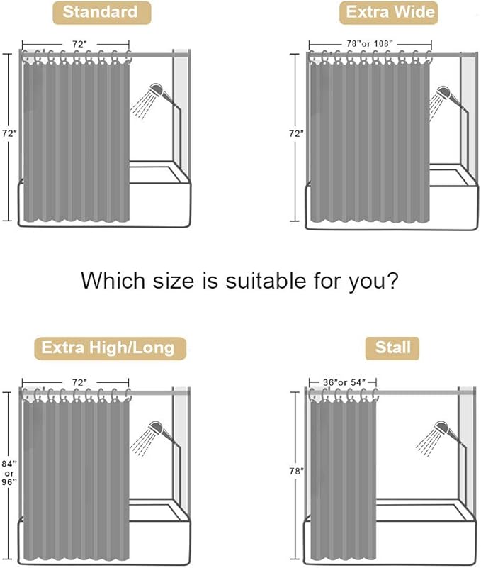 EurCross Long Clear Shower Curtain Liner 82 inch Length, EVA 10g Waterproof Plastic Bathroom Curtain Shower Liner 72x82 inches with 5 Weight Bottom Magnets, Transparent