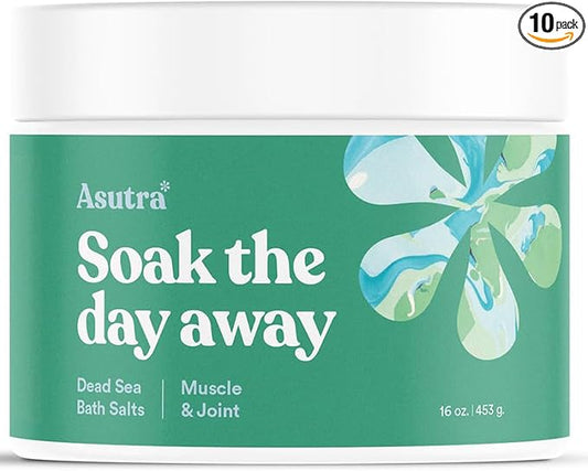 ASUTRA Dead Sea Bath Salts (Muscle & Joint), 16 oz - Soak in Rich & Vital Healing Minerals - Soften & Ease Sore Muscles with Eucalyptus, Peppermint, & Clary Sage Essential Oils
