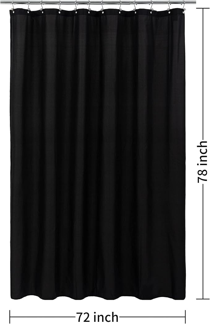 ALYVIA SPRING Long Fabric Shower Curtain Liner Waterproof - 72" x 78", Soft & Lightweight Long Shower Curtain with 3 Magnets, Machine Washable - 72x78, Black
