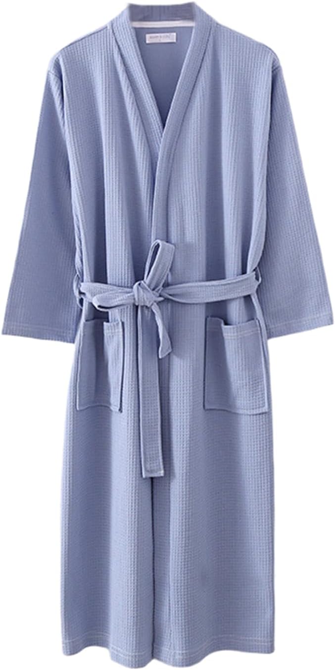 Waffle Bathrobe for Women Men, 3/4 Sleeve/Short Sleeve Kimono Robes, 100% Cotton, Lightweight, Soft Absorbent & Quick Dry