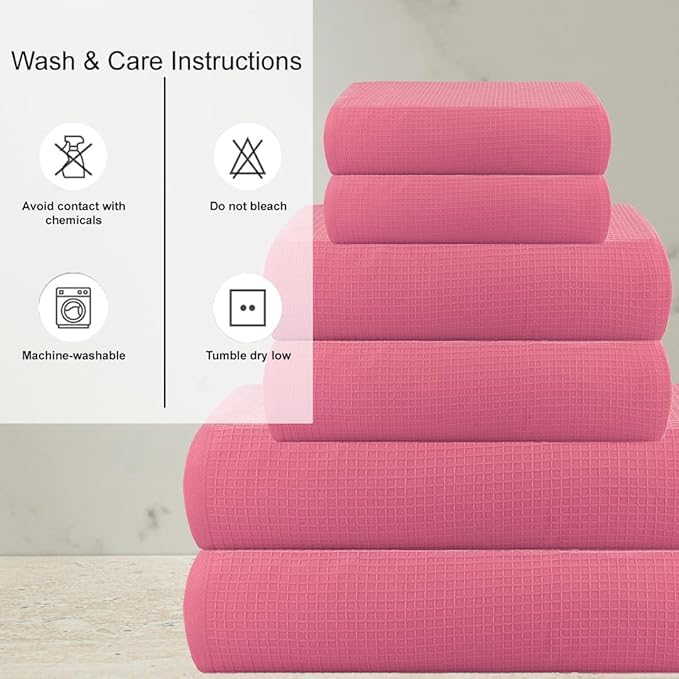 CASA COPENHAGEN Wafffle 4Pcs 100% Egyptian Cotton Large Designer Towels Gift Set- Pink, 55"x27", 4Bath Towels for Bathroom (Box Pack, Set for Women & Men)