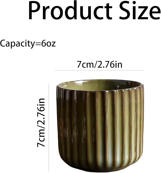 Vintage Ceramic Mug, Japanese Tea Cup 6oz Striped Cup No Handle Drinking Cup for Espresso, Cortado, Matcha, Green Tea, Microwave and Dishwasher Safe, Kiln Transformation Cup (Green)
