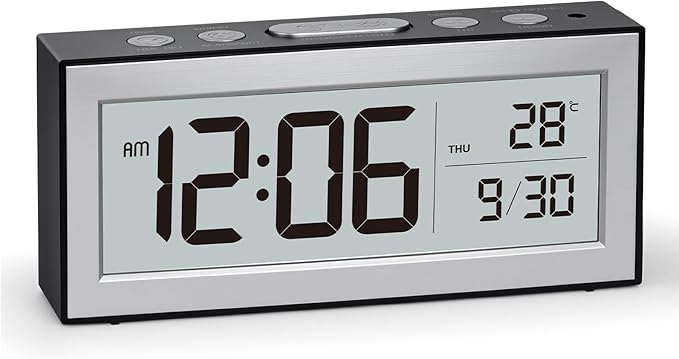 ALANAS Battery Operated Alarm Clock, Portable Digital Clock with Large Display, Snooze, Temperature & Date, Auto-Dim Night Light for Easy Reading, Ideal for Seniors, Kids, Bedroom, Travel, Nightstand