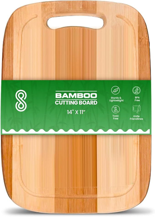 Wood Cutting Boards for Kitchen - Bamboo Cutting Board Cutting Boards with Juice Grooves Serving Board Thick Chopping Board for Meat Veggies Easy Grip | Pack of 1 (11 x 14 Inch)