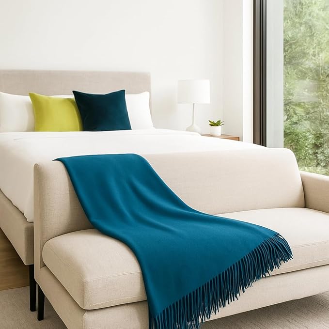 Lincove Pure Cashmere-Merino Wool Blanket - Warm & Soft Throw Blanket - 74"x55" Comfortable and Cozy Throw Blankets for Couch, Sofa, or Chair - Lightweight and Classic Throws - Teal