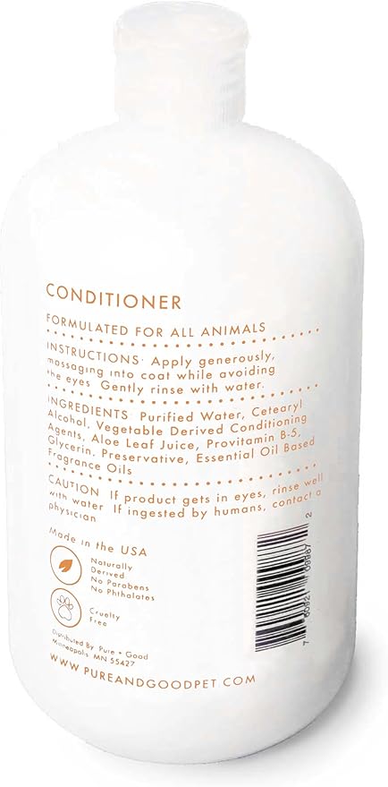 Pure + Good - Shampoo and Conditioner Set, Formulated for All Pets, Gentle and Cleansing, Made in The USA, Cruelty Free, 16 fl oz (Scent Free)