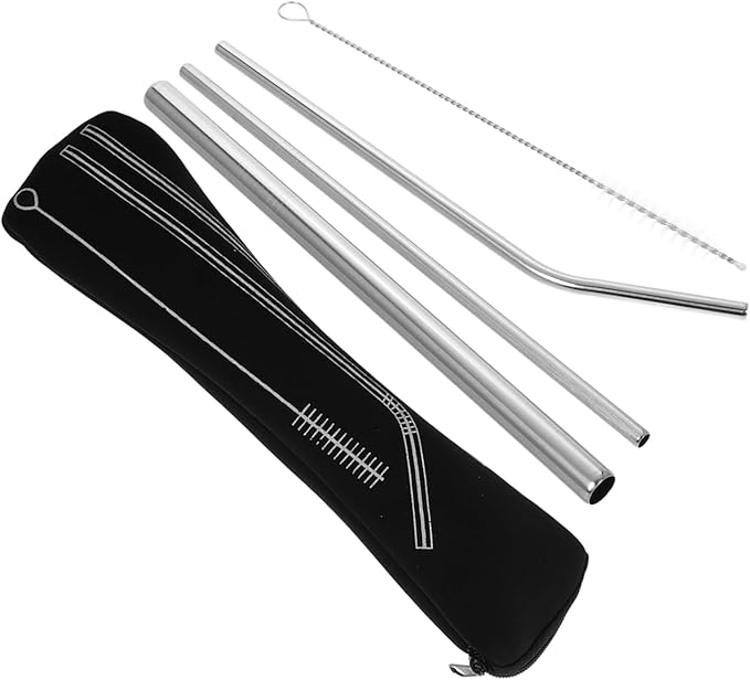 Cabilock 1set Reusable Stainless Steel Straws for Juice and Cold Beverages Portable Metal Straws with Cleaning Brush and Stainless Steel for Ice Coffee
