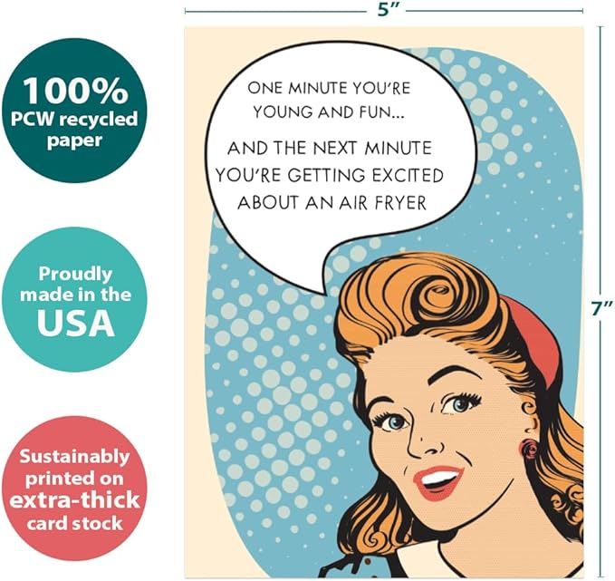 Tree-Free Greetings - Birthday Cards - Artful Designs - 2 Cards + Matching Envelopes - Made in USA - 100% Recycled Paper - 5 x 7 - Air Fryer (GT61256)