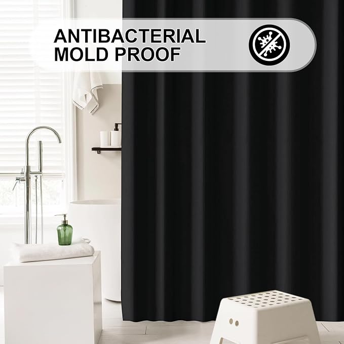 timecity Black Shower Curtain Liner with 3 Magnets Plastic Bath Curtain Thickened Water Proof Quick Drying Shower Curtain Set with 12 White Plastic Hooks Shower Liner for Bathroom Shower,71x79inch