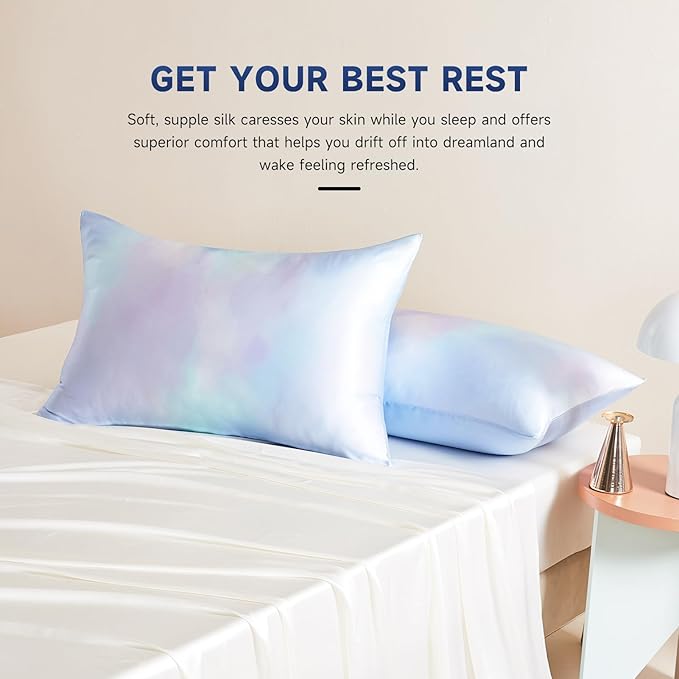 THXSILK Mulberry Silk Pillowcase for Hair and Skin with Hidden Zipper, Hypoallergenic Mulberry Silk Pillowcase Pillow Cover(20inch x 36inch, King Size, Gradient Light Blue, 1pc)