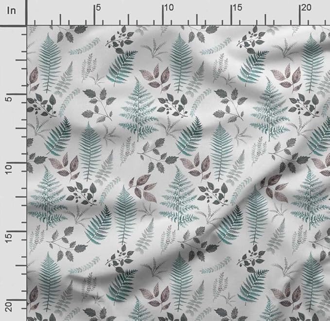 Soimoi Leaves Print - Blue, Pure Silk Fabric - 42 Inch Wide, 1 Yard, Lightweight Material, Perfect for Elegant Dresses, Sarees, Scarves, Evening Wear