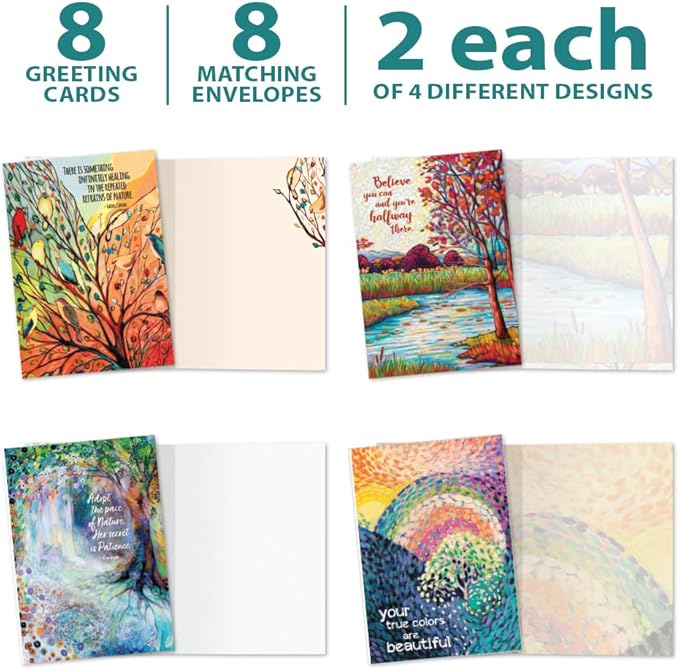 Tree-Free Greetings 8 Cards Assortment with Matching Envelopes, Eco Friendly, Made in USA, 100% Recycled Paper, 5" x 7", Encouraging Nature (GA61568)