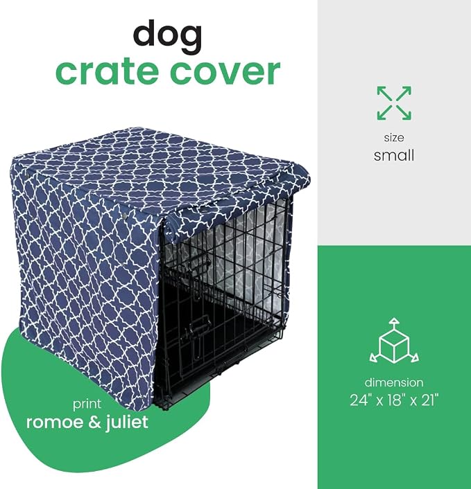 Molly Mutt Romeo & Juliet Dog Crate Cover, 100% Cotton Canvas Cover with 2 Roll-Up Panels, Ideal for Dog or Cat Crate, Durable, Washable, and Free of Harmful Chemicals, 24" x 18" x 21"