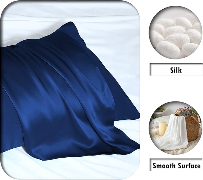 Natural Mulberry Silk Pillowcase for Hair and Skin Queen Size 20"X30" Pillow Case with Hidden Zipper Soft Breathable Smooth Cooling Silk Pillow Covers for Sleeping (Royal Blue,Queen,1Pcs)