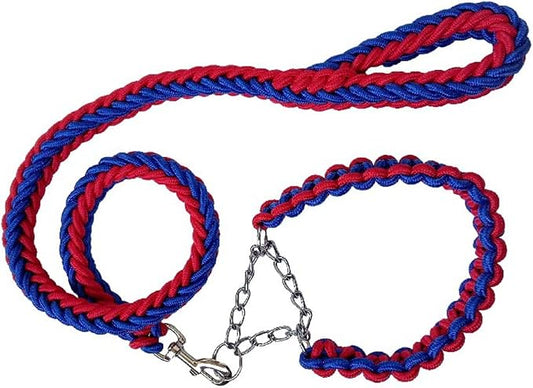 Love Dream Dog Collar and Leash Set, Heavy Duty Nylon Braided Rope Strong 4 FT Dog Leash and Martingale Training Collar for Small Medium Large Dogs Training and Walking (Blue & Red)