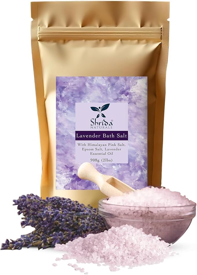 Lavender Bath Salt Soak 2 lb, Epsom & Himalayan Pink Salt with Pure Lavender Essential Oil, Magnesium-Rich Muscle Recovery & Stress Relief Soak, Relaxing Aromatherapy, Sleep Body Care