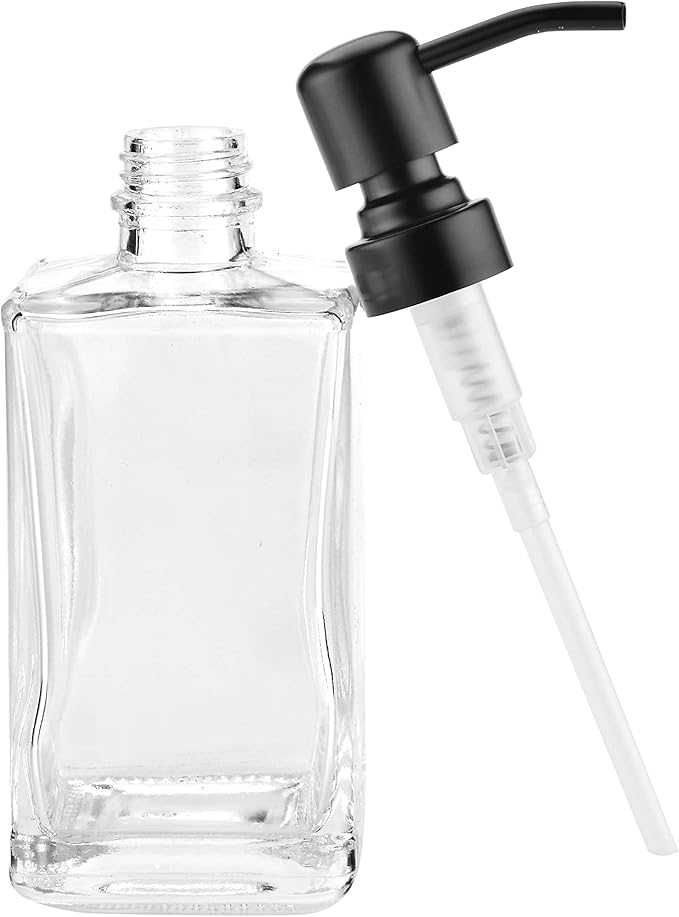 13.5 Oz Clear Glass Soap Dispenser with Matte Black Rust-Proof Stainless Steel Pump - Refillable Hand/Dish Soap Dispenser for Bathroom Countertop & Premium Kitchen