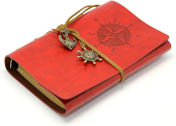 EvZ 7-Inch Refillable A6 Binder Notebook - Premium Vegan Leather Personal Planner, Eco-Friendly Journal with 6-Ring Loose-Leaf System for Writing, Business, and Creative Sketches, Red