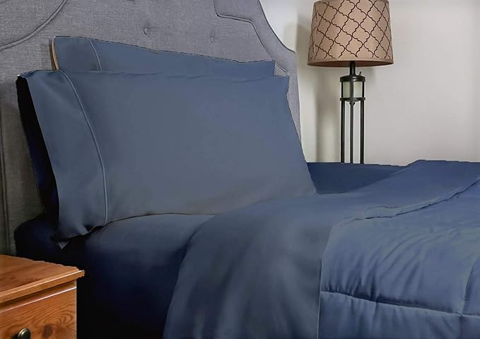 100% Organic Cotton 4 Piece Bed Sheet Set GOTS Certified 300 Thread Count Hypoallergenic Bedding Upto 18 Inch Deep Super Soft Cool Marrow Stitch (Navy Blue, King)