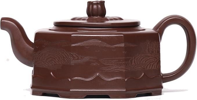 Zisha Teapot, Chinese Yixing Clay Handmade Tea Pot 9.4 Oz, Infuse Brew Kung Fu Loose Leaf Tea Maker (BafangZhoupan,Zini Purple Clay)