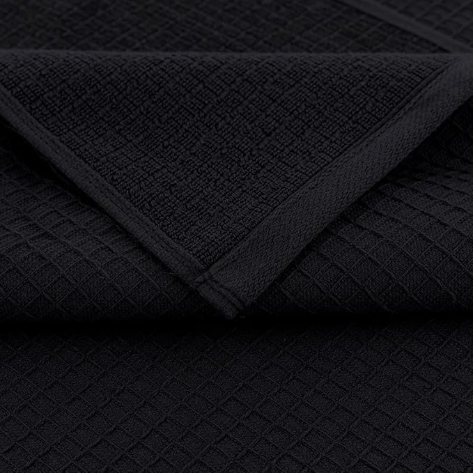 CASA COPENHAGEN Wafffle 4Pcs 100% Egyptian Cotton Large Designer Towels Gift Set- Black, 55"x27", 4Bath Towels for Bathroom (Box Pack, Set for Women & Men)