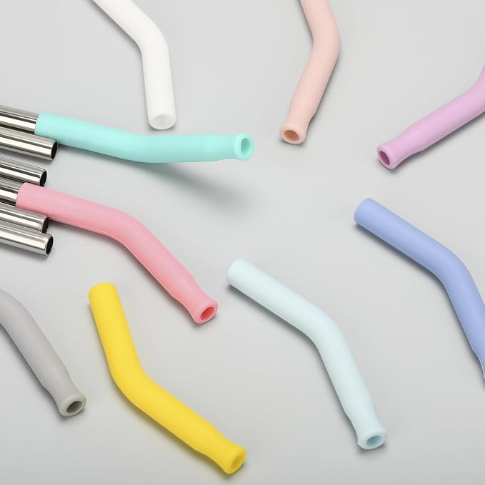 4Pack Reusable Stainless Steel Metal Straws for 40 oz Tumblers | Long Drinking Straws with Colourful Silicone Tips, Cleaning Brushes Included