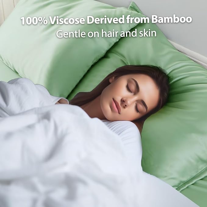4 Pack Cooling Pillow Cases,Viscose Derived from Bamboo Pillow Protectors Standard Size Set of 4, 400 TC Soft Silky Breathable Summer Pillow Cover with Zipper Hidden (4PCS, Standard,Sage Green)