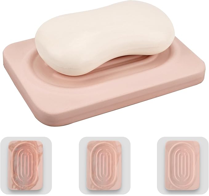 Diatomite Soap Dish Tray, Double Sided Soap Saver for Bathroom, Fast Drying Soap Holder, Quick Water Absorbing Holder for Sink, Bathtub, Vanity (Light Brown)