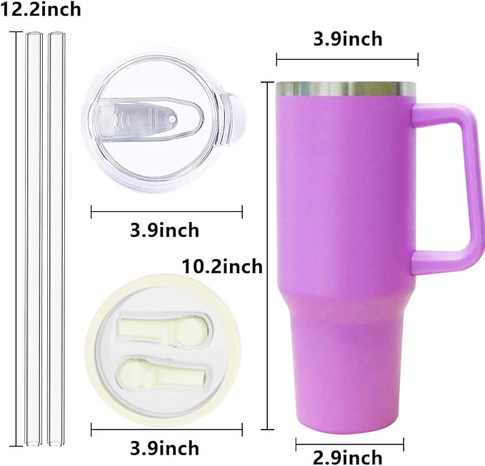 SYACOT 40 oz Tumbler with Handle and Straw Stainless Steel Insulated Tumbler Leak Proof Lid and Straw Lid Reusable Travel Mug Coffee Mug Cup Dishwasher Safe Keep Drinks Cold and Hot (Lilac)