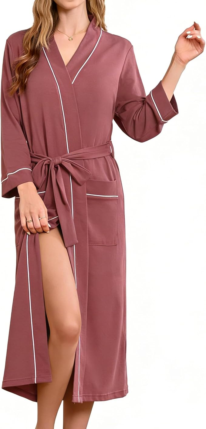 HEARTNICE Womens 100% Cotton Robe, Soft Kimono Spa Long Bathrobe Lightweight Loungewear