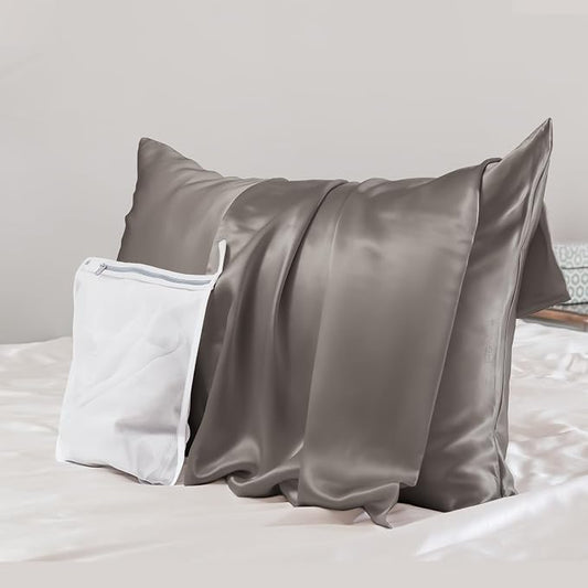 PROMEED Grey Silk Pillowcase Standard Size - Both Sides 23 Momme Grade 6A+Mulberry Silk Pillow Case Covers for Hair and Skin, Soft and Acne Free (Standard 20"x26", Grey)