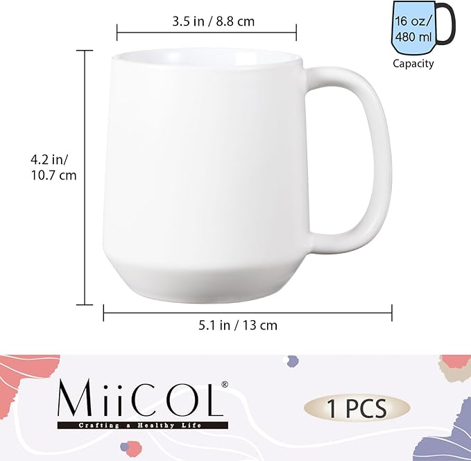 Miicol 16 oz Large Ceramic Coffee Mug, Tea, Mulled Drinks Cup, Gift for Office Staff or Home Using, Microwave and Dishwasher Safe, Frosted Surface, White