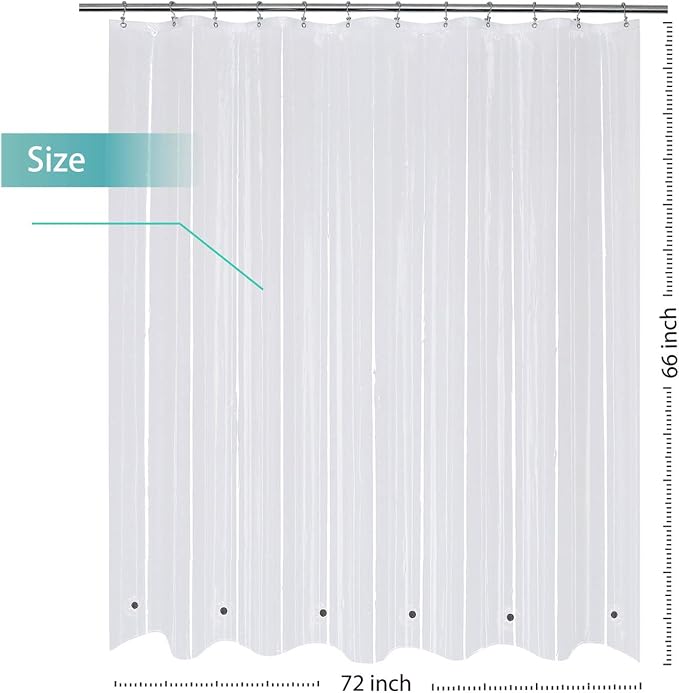 Mrs Awesome Short Shower Curtain Liner with 6 Magnets 72 x 66 inch Clear Thick PEVA Waterproof Plastic Shower Curtain 72x66, Clear