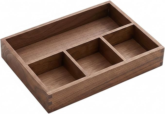 Solid Black Walnut Wood Desk Organizer Tray for Office, Entryway, and Home Storage