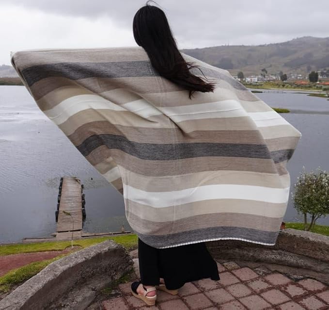 Alpaca Wool Throw Blanket, Natural Beige Striped, 65 x 48 | Cozy, Ultra-Soft, Naturally Warm, Lightweight & Breathable, Non-Itchy