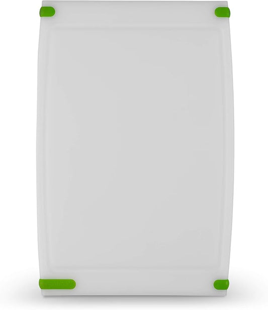 GoodCook Touch Cutting Board Polypropylene Reversable with Juice Groove and Non-Skid Silicone Feet, 10 x 15-Inch, White