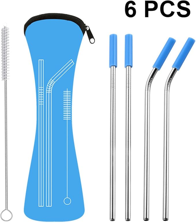 Toyvian 6pcs 304 Stainless Steel Drinking Tubes with Scratch-resistant Silicone Tips Set, Reusable Eco-conscious Straws for Home and Restaurant Use Random Color