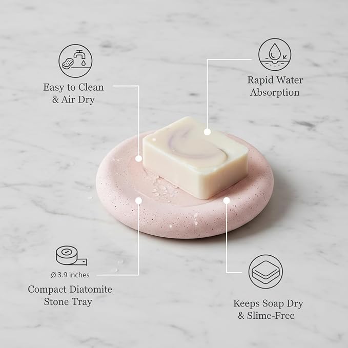 Round Diatomite Soap Dish for Bathroom Sink, Porous Stone Bar Soap Holder Tray, 3.9 Inch Diameter