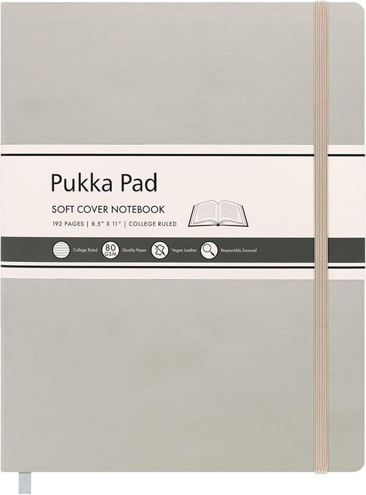 Pukka Pad Soft Cover Letter Size Notebook – Vegan Leather Journal with 192 Pages, 96 Sheets of 80GSM Ivory Paper, College Ruled without Margins – 8.5 x 11in, Oatmeal