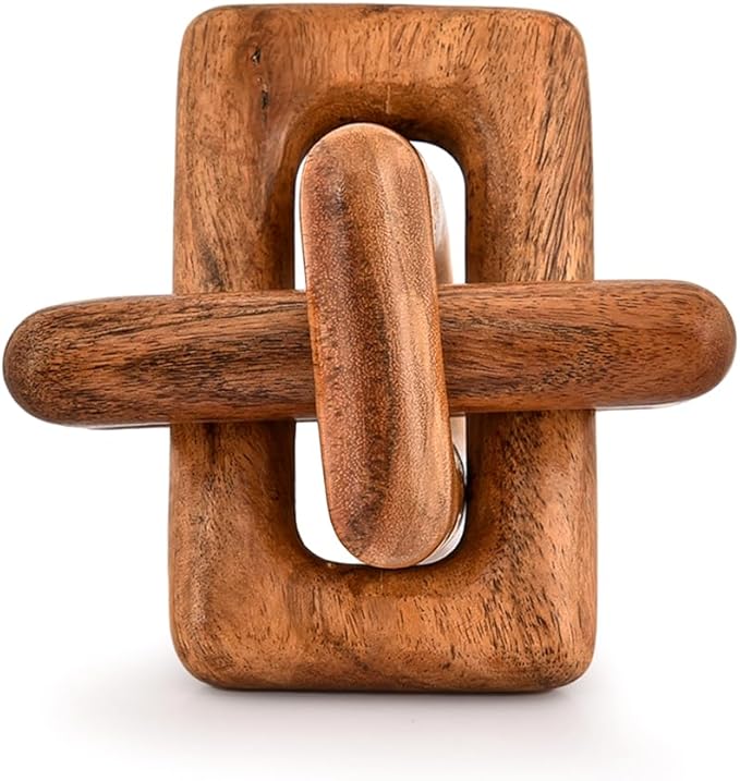 Statue 3 Link Wood Chain Link for Home Decor,Brown Wood Knot Coffee Table Decor, Country Chain Knot Decor,Mom Gifts (5" X 5" X 5")