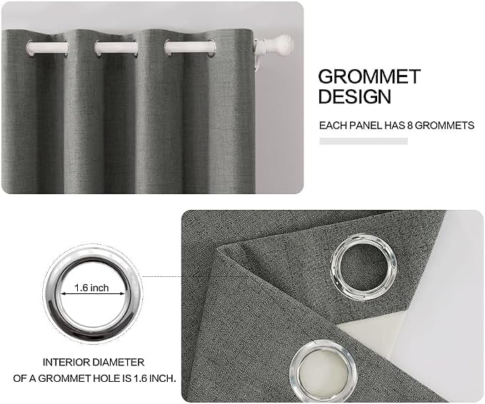 MIULEE Linen Texture Curtains for Bedroom Solid 100% Blackout Thermal Insulated Dark Grey Curtains Grommet Room Darkening Curtains/Draperies Luxury Decor for Living Room 52x72 Inch (2 Panels)