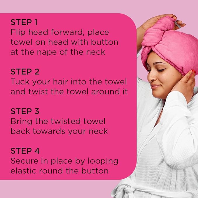 Noughty 97% Natural Microfiber Hair Towel Quickly Absorbs Moisture Quick-Dry Wrap, Reduces Breakage Combats Frizz Hot Pink