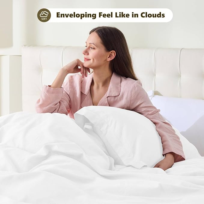 FALUCA French Linen Blend Duvet Cover Set 3Pcs King (104"x92") - Soft, Breathable, Cooling Farmhouse Bedding for Summer Hot Sleeper (King, White)