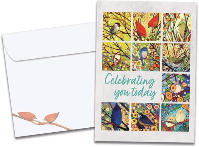 Tree-Free Greetings - Birthday Card - Artful Designs - 1 Card + Matching Envelope - Made in USA - 100% Recycled Paper - 5 x 7 - Bird Celebration (GO61531)