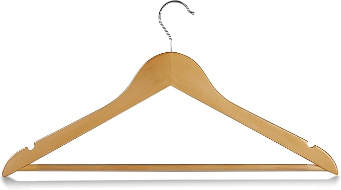 20 Pack Premium Wooden Suit Hangers - Smooth Natural Finish Heavy Duty Wood Coat Hangers - 360 Swivel Hook and Notches Clothes Hangers with Non Slip Pants Bar for Shirt, Jacket, Pant, Dress Hangers